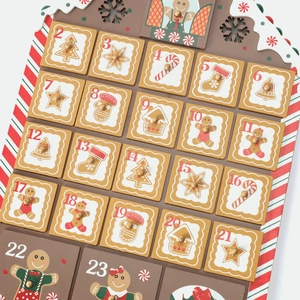 Wooden 24-day Christmas advent calendar featuring gingerbread house and candy drawers