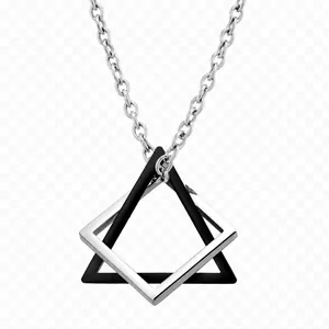 Geometric Interlocking Square Triangle Pendant Necklace Titanium Stainless Steel Hip Hop Street Style Jewelry For Men