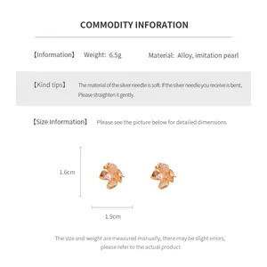 Size chart showing flower pearl earrings dimensions 1.6x1.9cm and 6.5g weight details