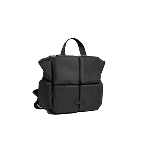 Sac à dos matelassé noir chic avec motif à quatre carrés et grande capacité