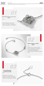 Dettagli del bracciale in argento S925 con agata muschiata verde e incisione floreale
