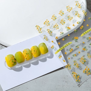 3D Relief Nail Art Stickers Yellow Flower Osmanthus Leaf Self Adhesive Ultra Thin DIY Manicure Decals