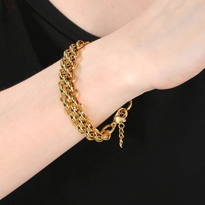Bracciale a catena spessa in acciaio inossidabile placcato oro 18K stile vintage al polso