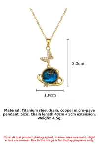 Detailed view of butterfly and starry galaxy globe pendant with 40+5cm chain dimensions