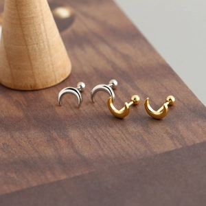 Orecchini a perno a luna in argento s925 oro e argento con chiusura a vite su legno