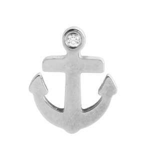 Polished stainless steel nautical anchor pendant with a sparkling small rhinestone inlay