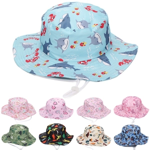 Chapeau Bob Enfant Imprimé Dinosaure Requin Protection Solaire Bord Large Sangle Coupe-Vent Réglable Pour Garçons Filles