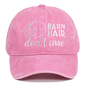 Pink washed cotton baseball cap with Barn Hair Don't Care embroidery and horse silhouette