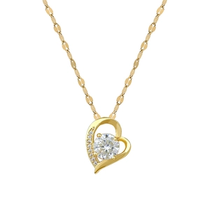 Elegant gold titanium heart necklace with shimmering crystal accents on white background