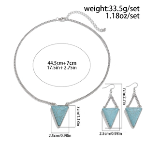Detailed size specifications for turquoise triangle necklace and earrings jewelry set