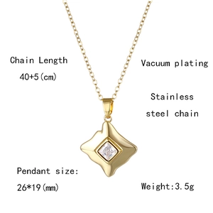 Detail view of square zircon necklace with dimensions and vacuum plating specifications