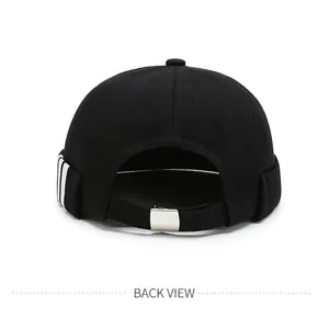 Black Miki hat with white stripes and metal buckle back closure for street fashion
