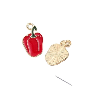 DIY red chili pepper pendants in gold metal with red and green enamel coating