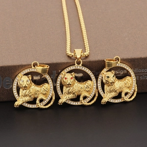 Detailed view of hip hop tiger pendants with inlaid diamonds and vibrant red or green eyes