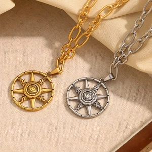 Evil Eye Eight-Pointed Star Pendant Necklace 18K Gold Plated Stainless Steel Vintage Geometric Compass Jewelry For Women