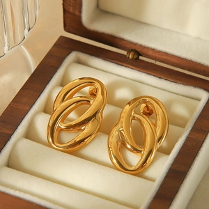 Twisted Interlocking Double Oval Hoop Earrings 18K Gold Plated Stainless Steel Geometric Elegant Jewelry For Women