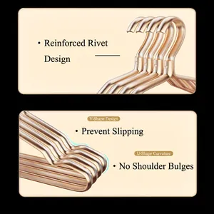 Premium gold aluminum clothes hanger with reinforced rivets and V-groove non-slip design