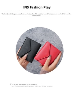 Mini envelope wallets in black and red lychee grain leather with a snap button flap