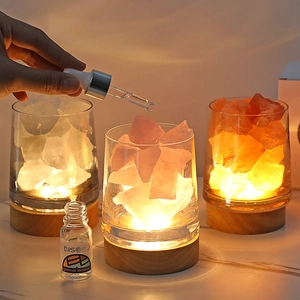 Crystal stone aromatherapy lamp set with wooden base and essential oil bottle