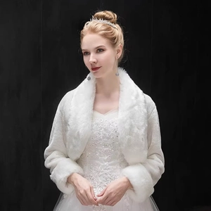 Elegant white faux fur bridal shawl and warm winter bolero for wedding gowns