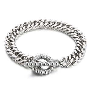 Hip-hop silver titanium steel Cuban chain bracelet for men with a stylish OT toggle clasp