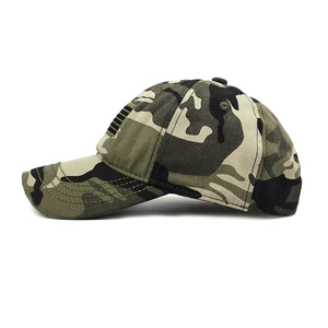 Tactical camouflage baseball cap with American flag embroidery and curved brim