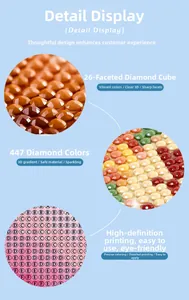 Detail view of 26-facet resin diamonds and HD printed canvas for DIY diamond painting kits