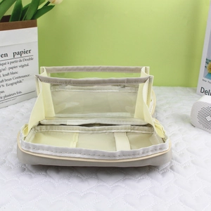 Large capacity stationery pencil case with 180-degree flat opening and inner mesh pockets