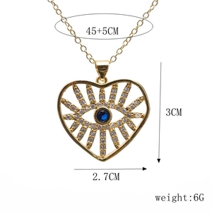Detailed dimensions of the gold heart evil eye pendant necklace with 45cm chain length