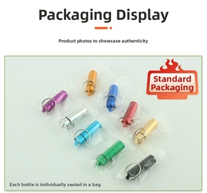 Waterproof aluminum pill bottle keychains in nine colors with individual sealed bags