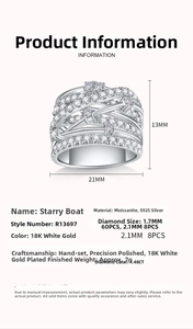 Technical specs of Starry Sky Boat S925 silver ring with 1.48CT moissanite stones