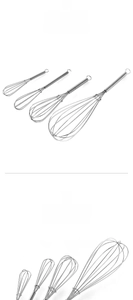 Detail of eight-wire stainless steel whisk set for efficient egg and cream mixing