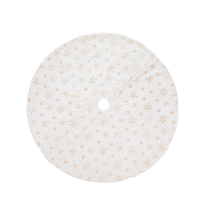 Jupe de sapin de Noël blanche en peluche avec broderies pailletées de flocons dorés