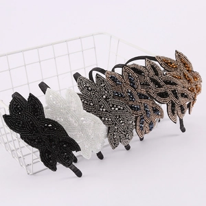 Bohemian crystal beaded headband set with handmade leaf design in multiple colors