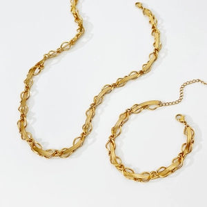 Minimalist 18k gold plated stainless steel snake chain and link necklace set for women