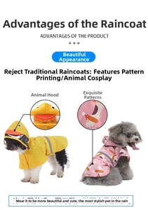 Close-up of waterproof dog raincoat with snap button closure and reflective safety strap
