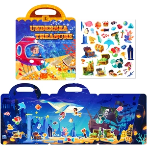 Libro di Adesivi in Gelatina Riutilizzabile Tesoro Sottomarino Per Bambini Animali Marini Sirena Nave Pirata Fai Da Te