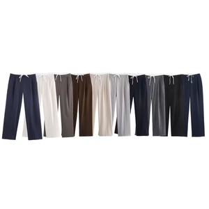 Women Wide Leg Pants Double Layered Waist Drawstring Elastic High Rise Polyester Loose Casual Trousers Streetwear