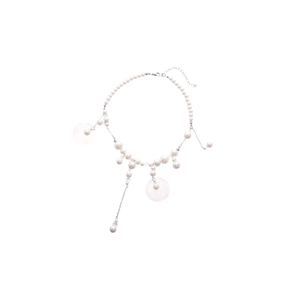 Elegant pearl shell tassel necklace with clear crystal pendant and silver chain