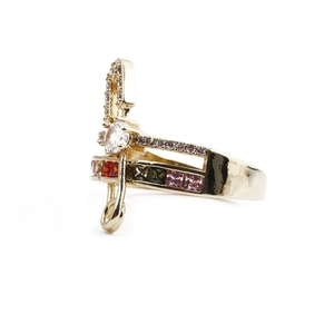 G-clef musical note ring in gold plating with colorful cubic zirconia stones