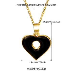 Dimensions détaillées du collier en acier inoxydable doré 18K avec pendentif cœur noir