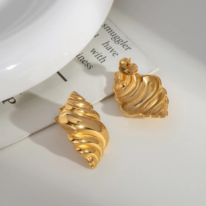 Elegant gold spiral seashell stud earrings made of high-quality polished stainless steel