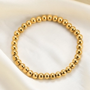 Minimalist Round Bead Bracelet Stainless Steel Vacuum Plated Gold Elastic Stretch Jewelry For Women Daily Wear
