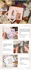 Detail showing glue-bound vintage floral scrapbook paper sheets for easy tearing and writing