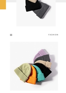 Close-up of multicolored knitted beanies showcasing varied color palette and soft wool texture
