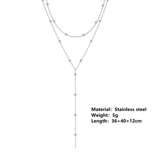 Collana a doppio strato in acciaio inossidabile argento a Y con perline e nappa sottile