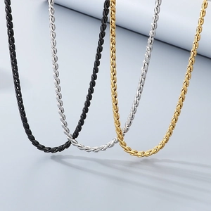 Polished stainless steel rope chain necklaces in gold, silver, and black finishes