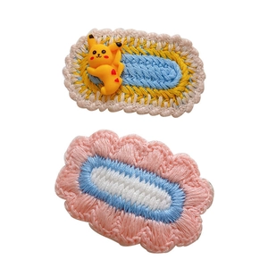 Handmade knitted hair clip set with Pikachu character and embroidered cloud pattern for kids