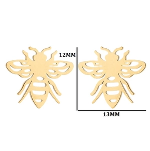 Pendientes de abeja dorados calados en acero inoxidable con medidas de 12 mm x 13 mm
