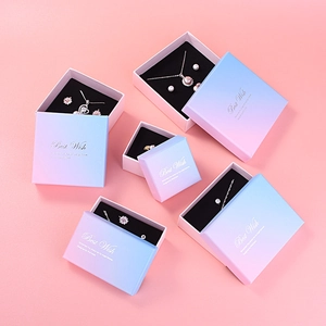 Pink and blue gradient jewelry gift boxes with gold Best Wish lettering in multiple sizes